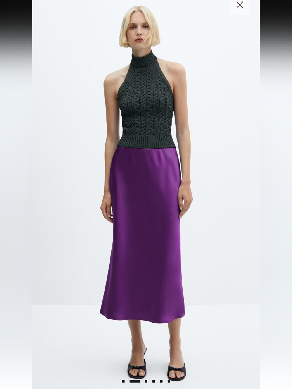 Mango Purple Satin Midi Skirt - Fluid & Flowy Straight Fit S